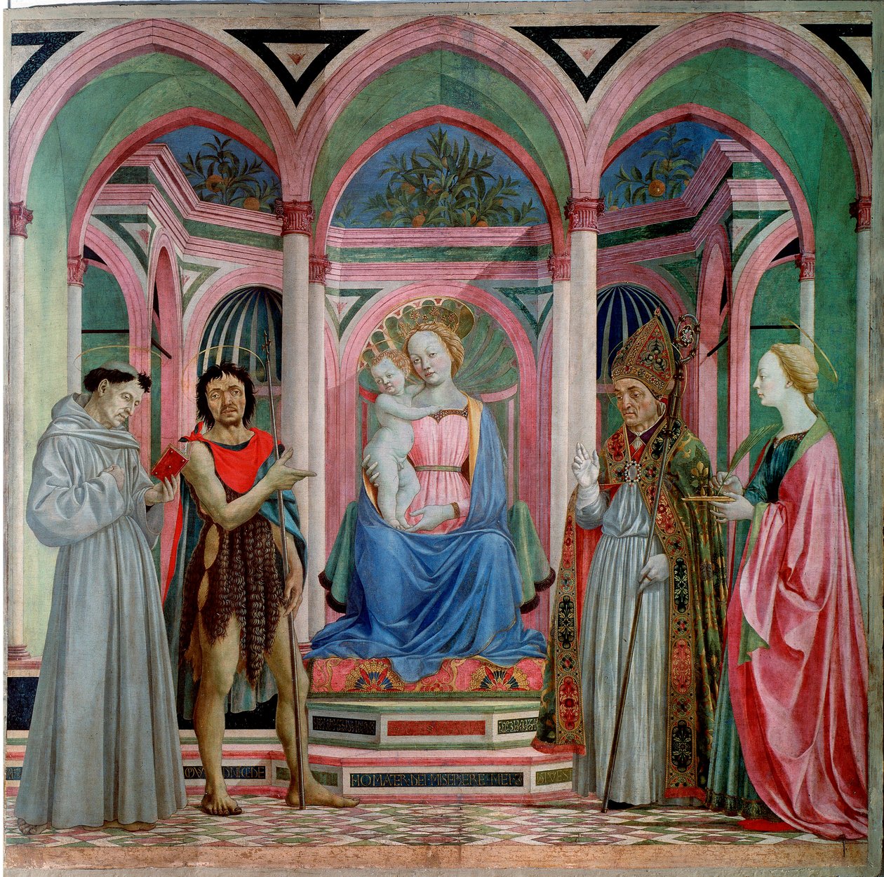 Retable de Santa Lucia dei Magnoli : Madone et Enfant avec Sainte Lucie, Saint François, Jean-Baptiste et Saint Zanobi - Domenico Veneziano
