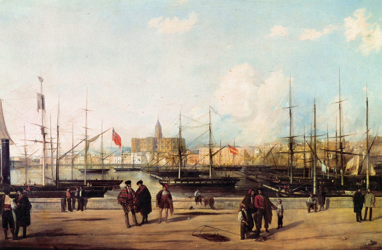 Vue du port de Malaga, Espagne - Domingo Gallego y Alvarez