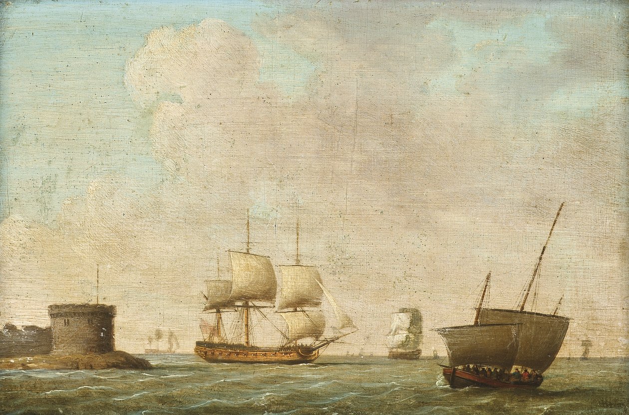 Frégate dépassant un lougre encombré - Dominic (attributed to) Serres