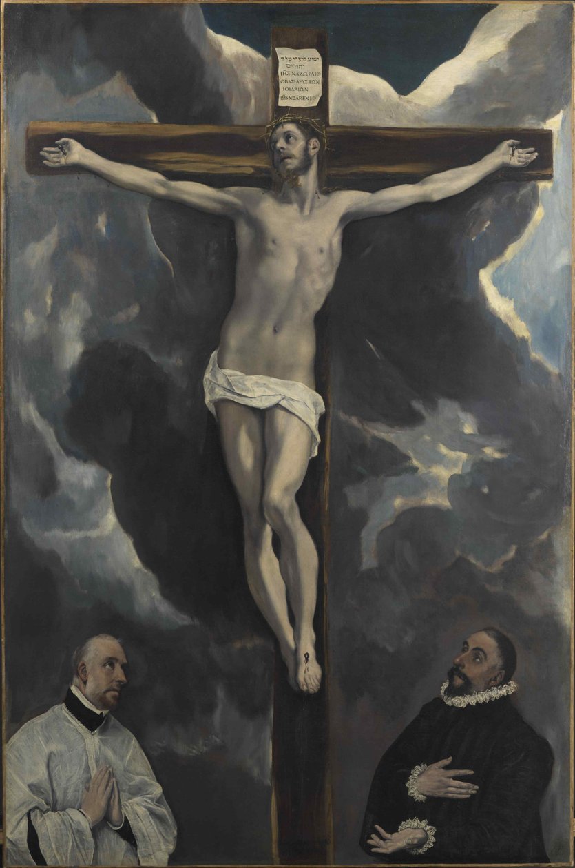 Christ en croix adoré par deux donateurs - Dominico El Greco