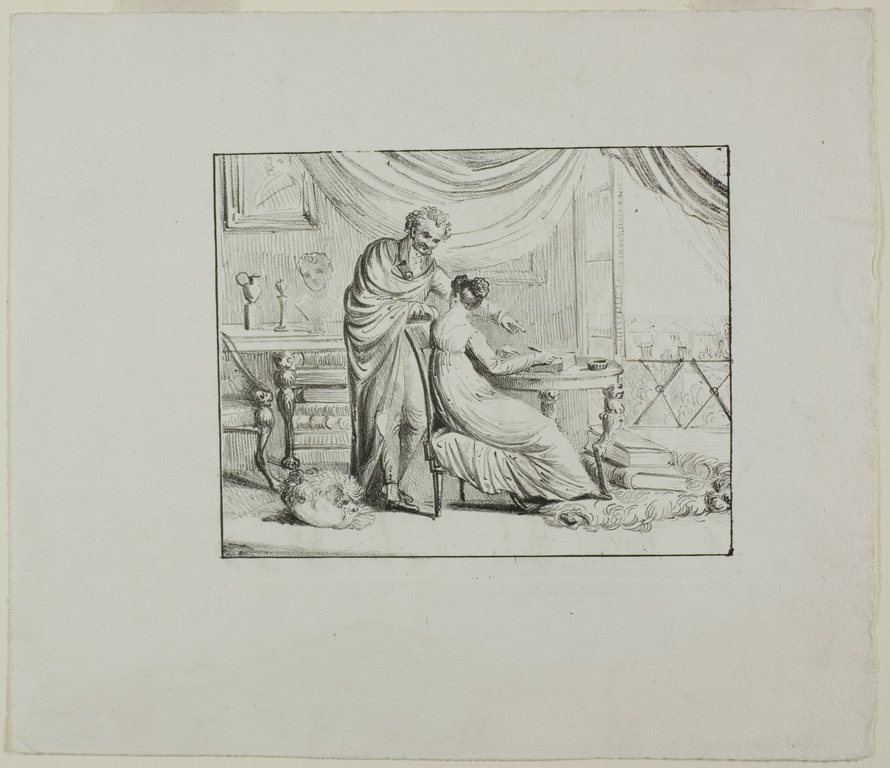 Denon instruisant une jeune femme dessinant sur une pierre lithographique - Dominique Vivant Denon
