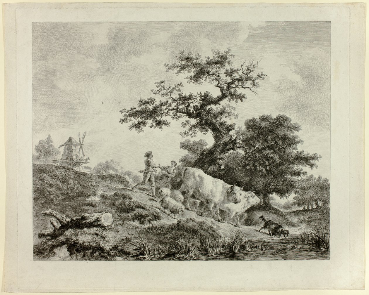 Paysage avec moulin à vent, jeune homme et jeune fille, et deux bœufs - Dominique Vivant Denon