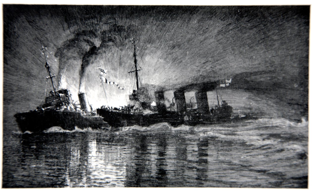 HMS Broke éperonnant le destroyer allemand, illustration de 