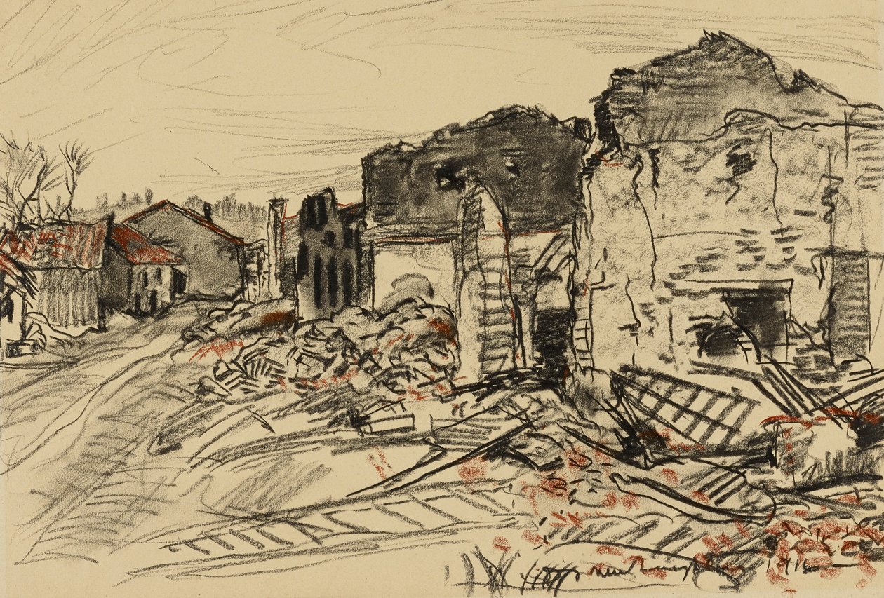 Village détruit, front de guerre - Donald Shaw MacLaughlan