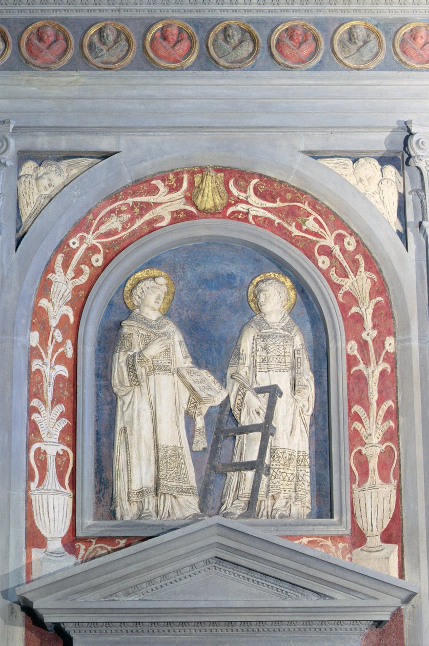 Saint Laurent et Saint Étienne, bas-relief au-dessus de la porte nord, vers 1440 - Donatello