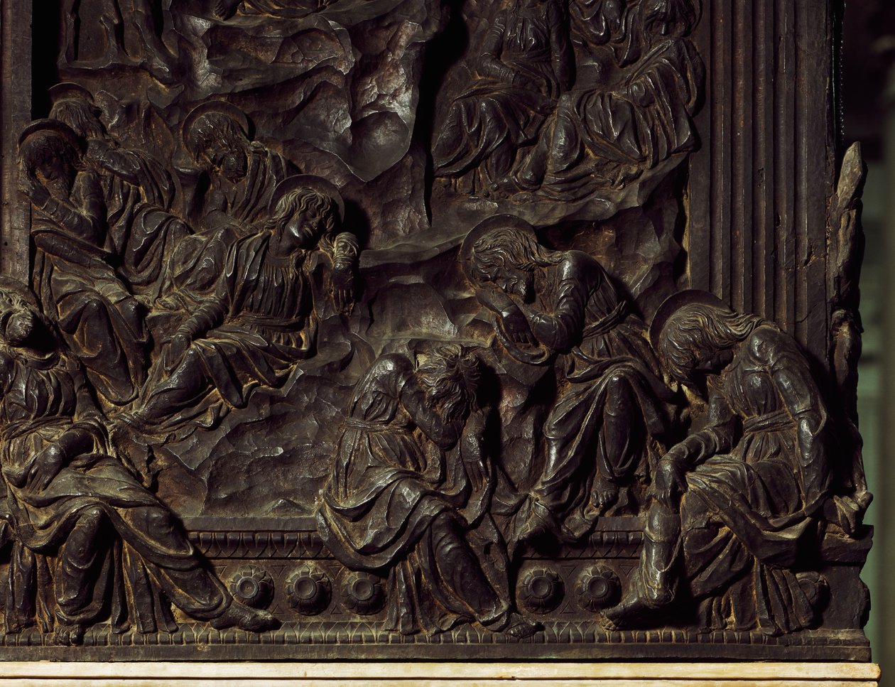 Adoration dans le jardin, détail de la chaire gauche, par Donatello (1386-1466), Basilique Saint Laurent, Florence, Italie - Donatello
