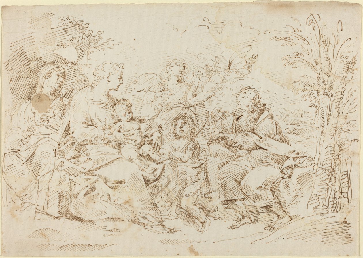 Sainte Famille avec Sainte Élisabeth, Saint Jean-Baptiste et deux anges dans un paysage - Donato Creti
