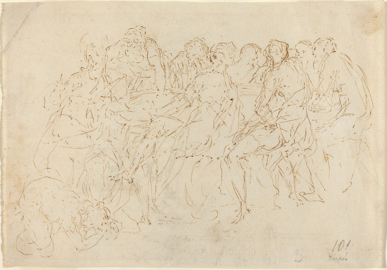 Madeleine Lavant les Pieds du Christ avec Huit Disciples Observant [recto] - Donato Creti