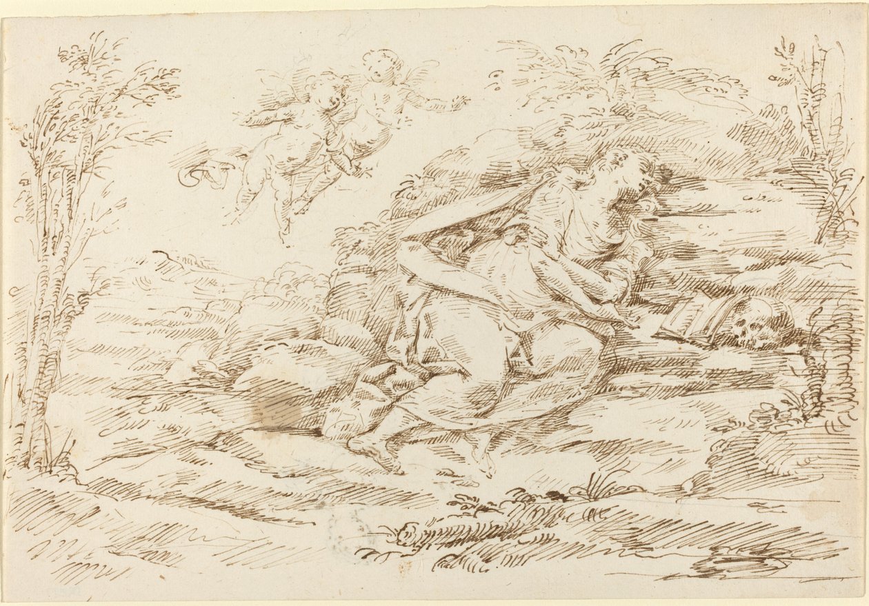 Madeleine Pénitente avec des Anges dans un Paysage (recto) - Donato Creti