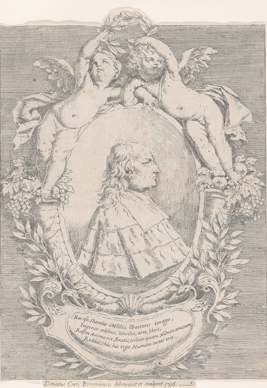 Portrait de Giovanni Girolamo Sbaraglia, dans un ovale flanqué de deux putti sur des cornucopias, 1716 - Donato Creti