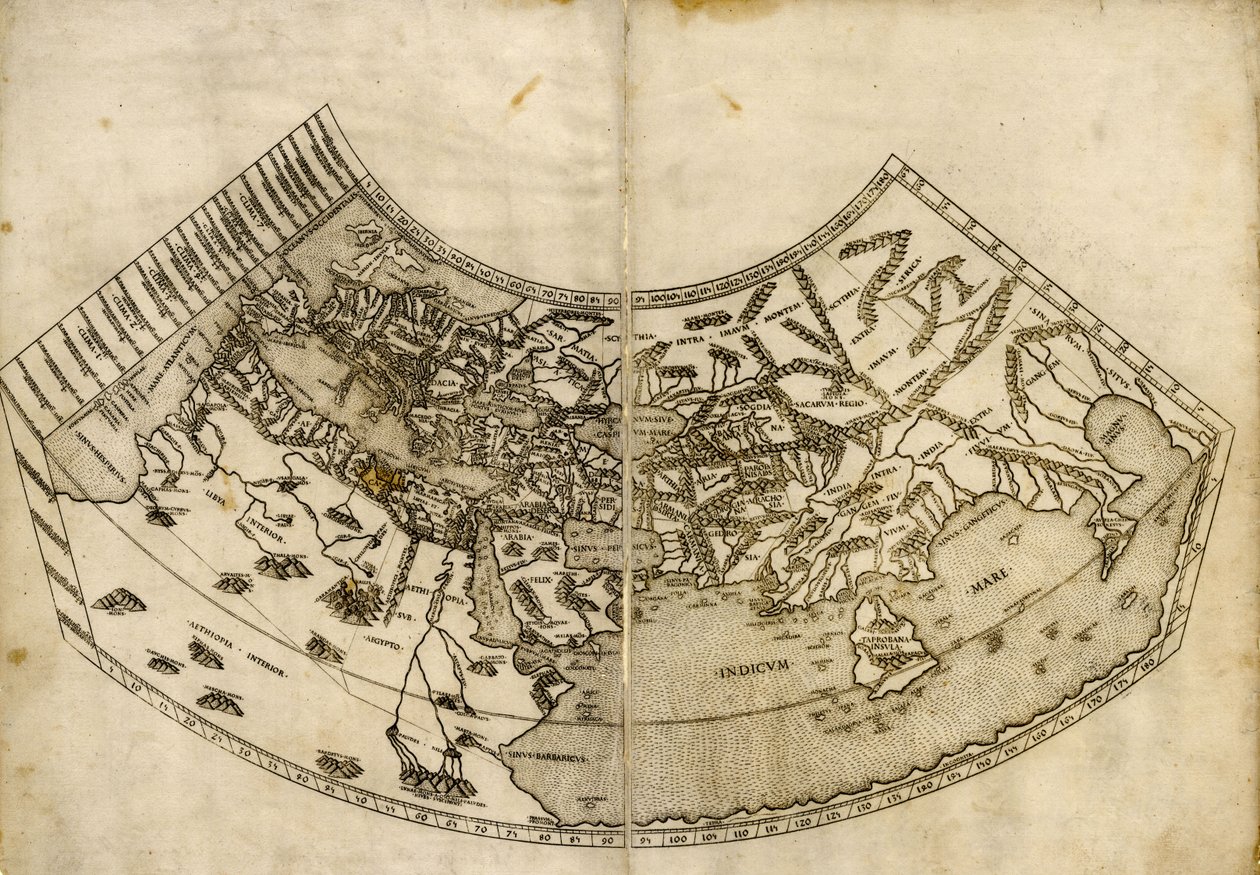 Carte du monde ptolémaïque tirée de la "Geographia". - Donnus Nicolaus & Ptolemy Claudius Germanus
