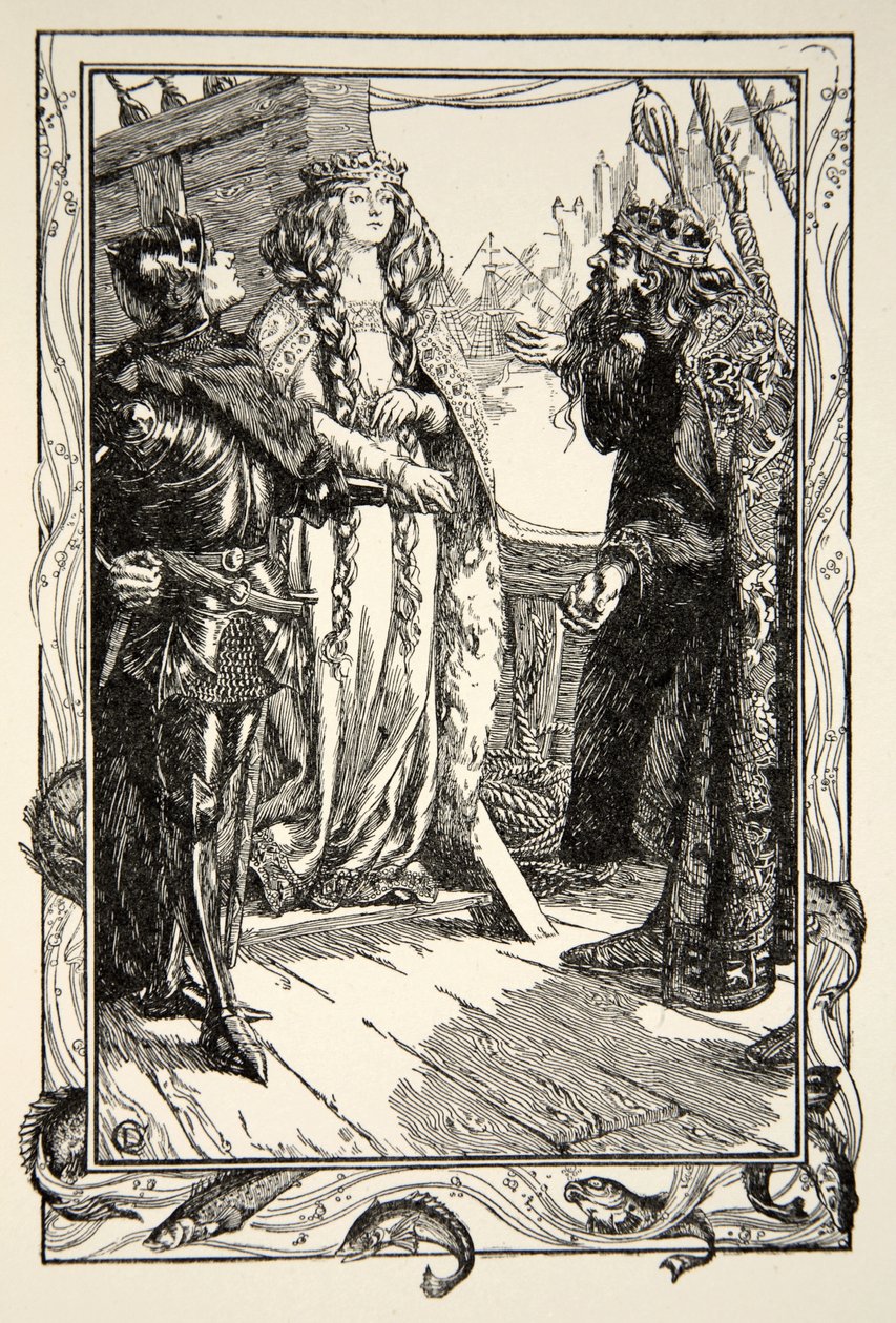 Le roi Anguish donne Isolt à Sir Tristram, illustration de 