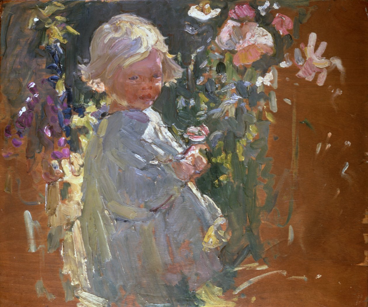 Cueillir des fleurs (huile sur carton) - Dorothea Sharp
