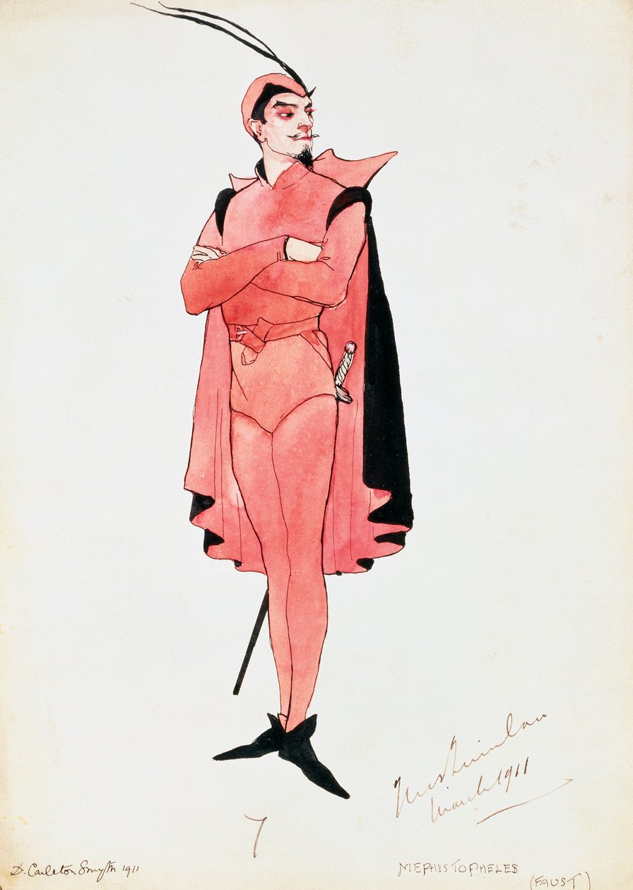 Costume pour Méphistophélès dans Faust par Charles Gounod, esquisse par Carleton Smyth, pour une représentation en 1911, 20e siècle - Dorothy Carleton Smyth