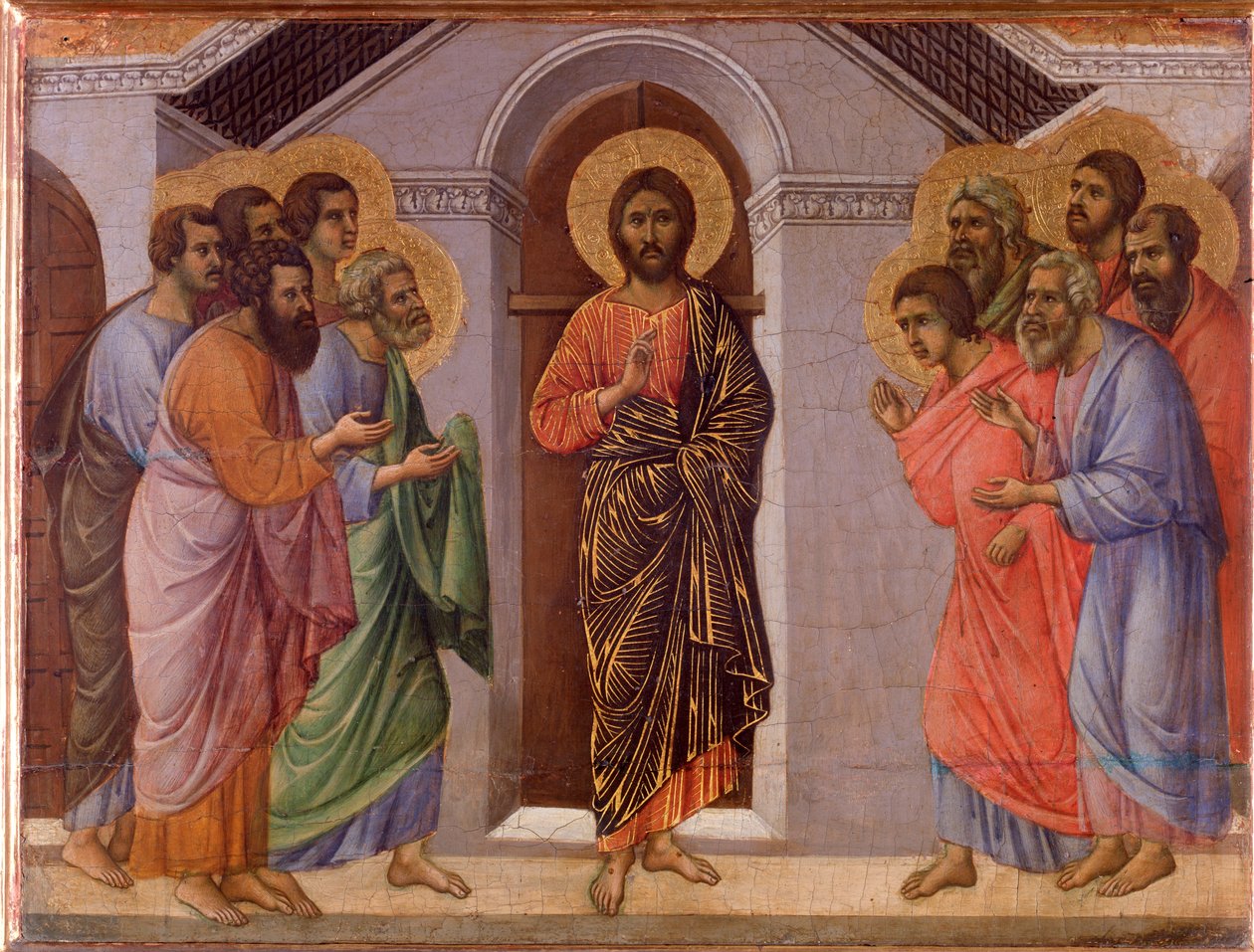 Jésus ressuscité apparaît aux apôtres (Maestà) - Duccio di Buoninsegna