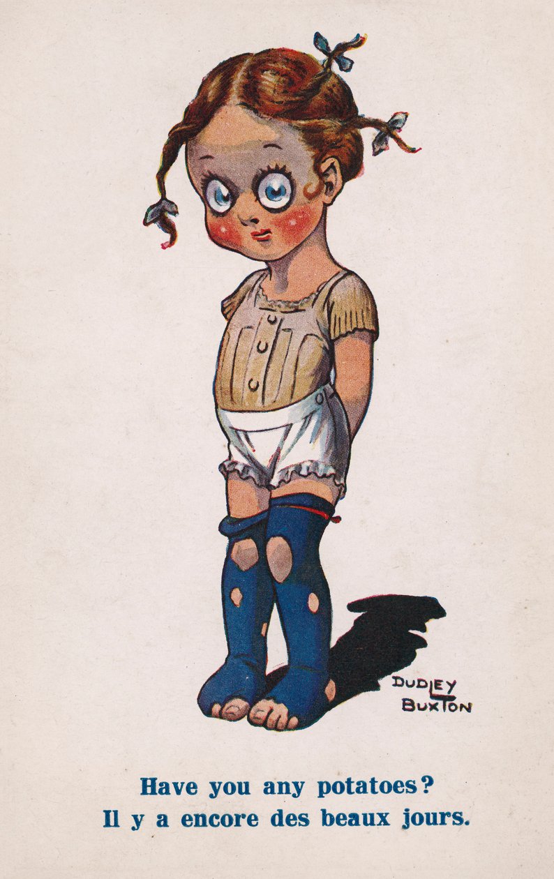 Fillette demandant des pommes de terre (lithographie couleur) - Dudley Buxton