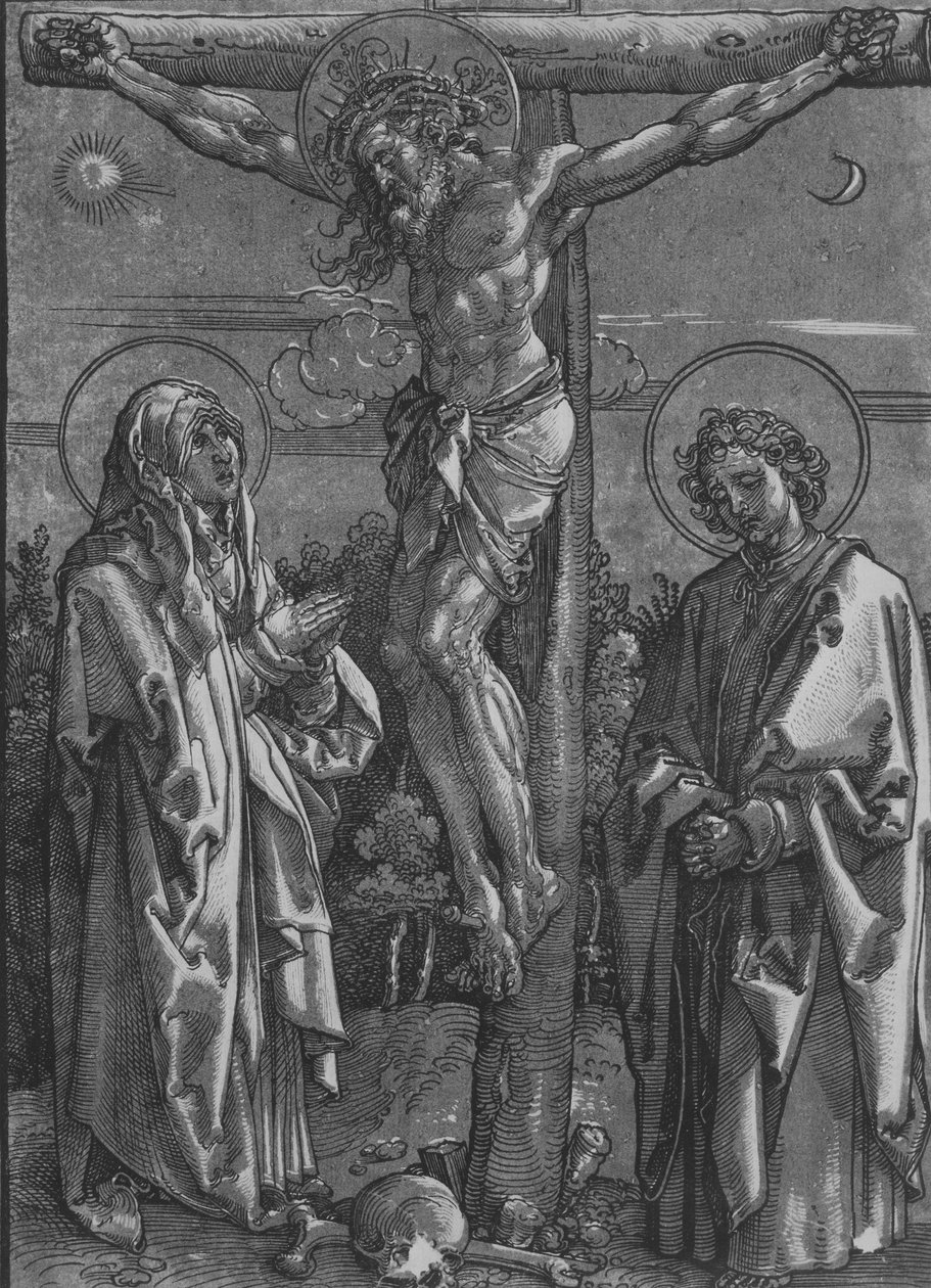 Christ en croix avec la Vierge et Saint Jean, 1500-1550 - Dürer School.