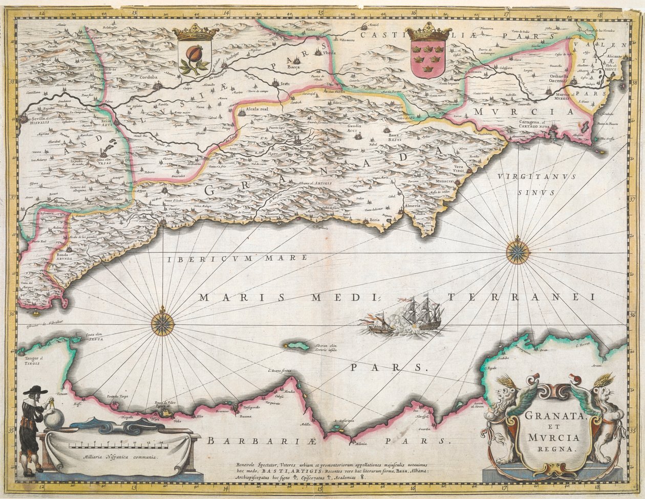 Une carte du XVIIe siècle des régions de Grenade et de Murcie, en Espagne - Dutch School