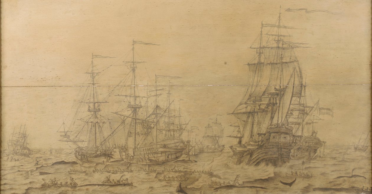 Scène de chasse à la baleine du 17e siècle - Dutch School