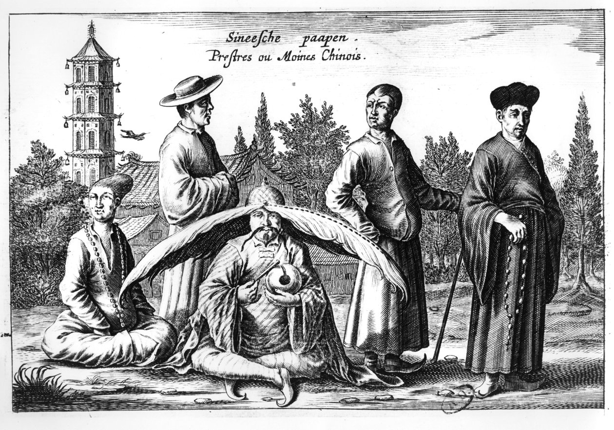 Prêtres et moines chinois, de China Illustrated par Athanasius Kircher (1601-80) - Dutch School