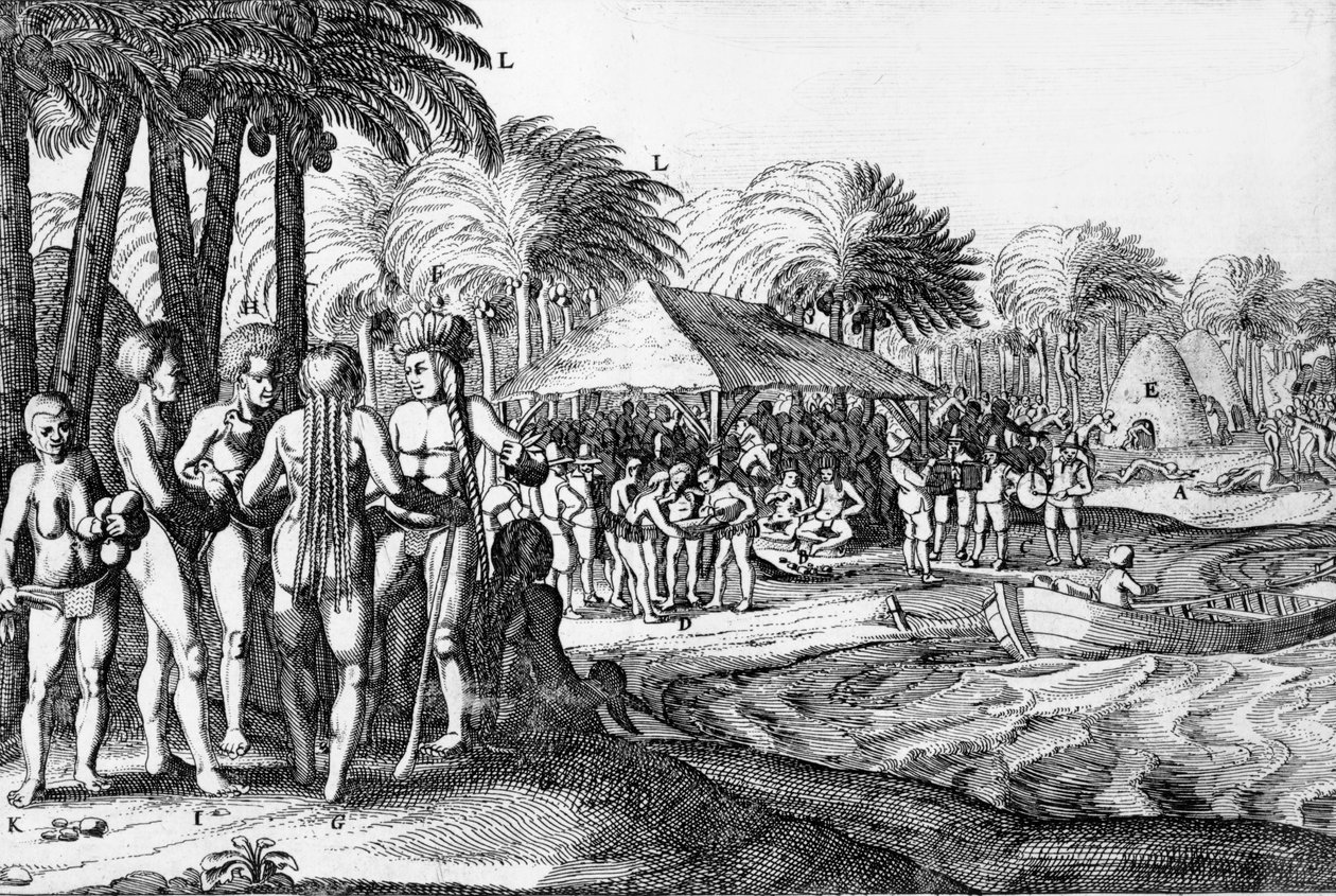 Commerçants néerlandais divertissant des Polynésiens locaux - Dutch School