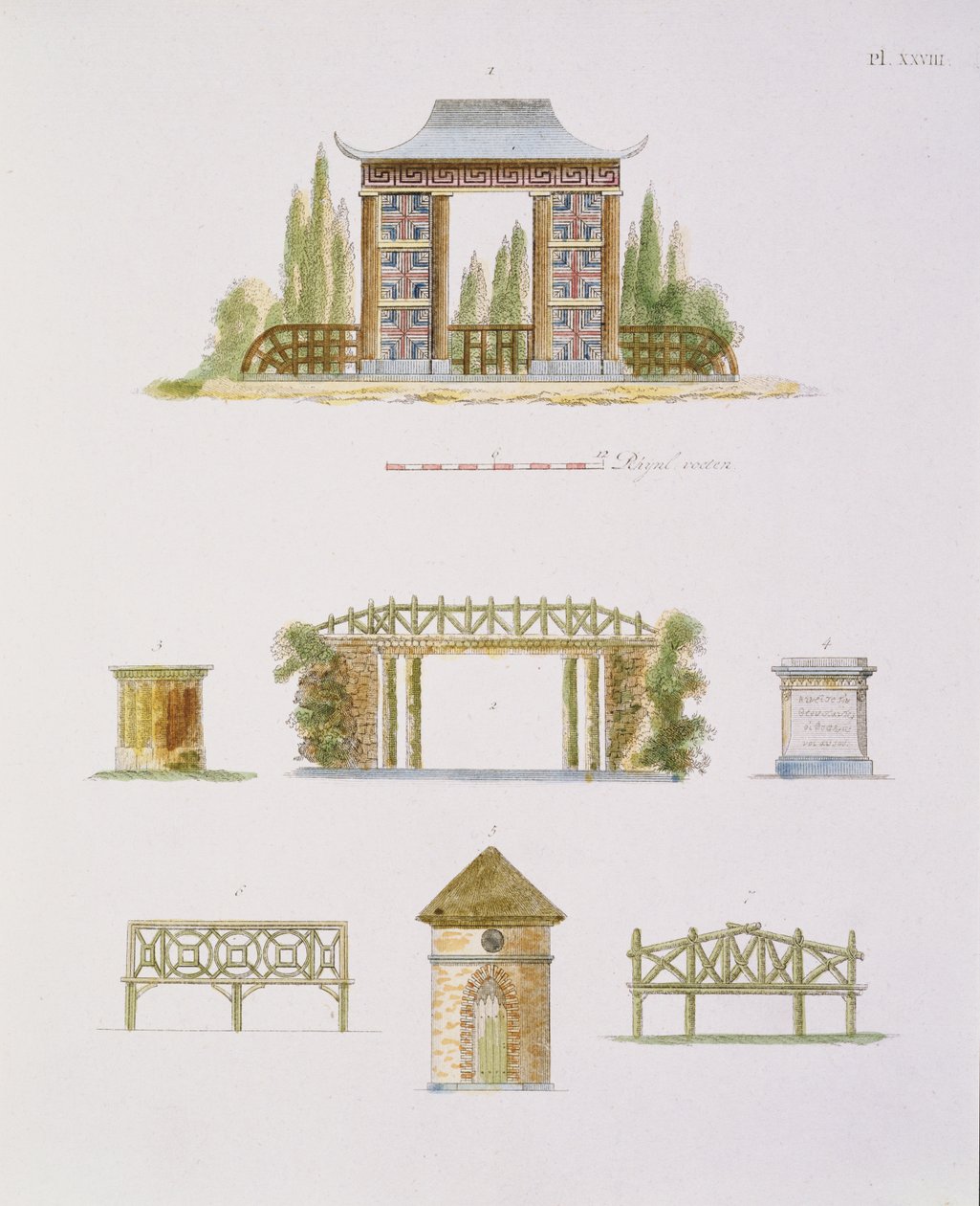 Décorations de jardin, de Magazine of Garden Gems, par G. van Laar, publié 1802 - Dutch School