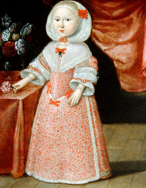 Fille tenant une fleur rose et blanche, vers 1640 - Dutch School