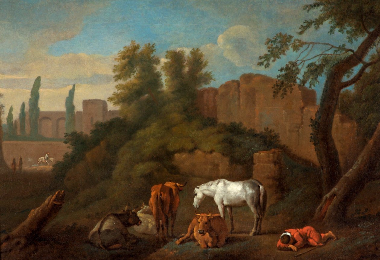 Paysage avec un garçon endormi, vers 1650 - Dutch School