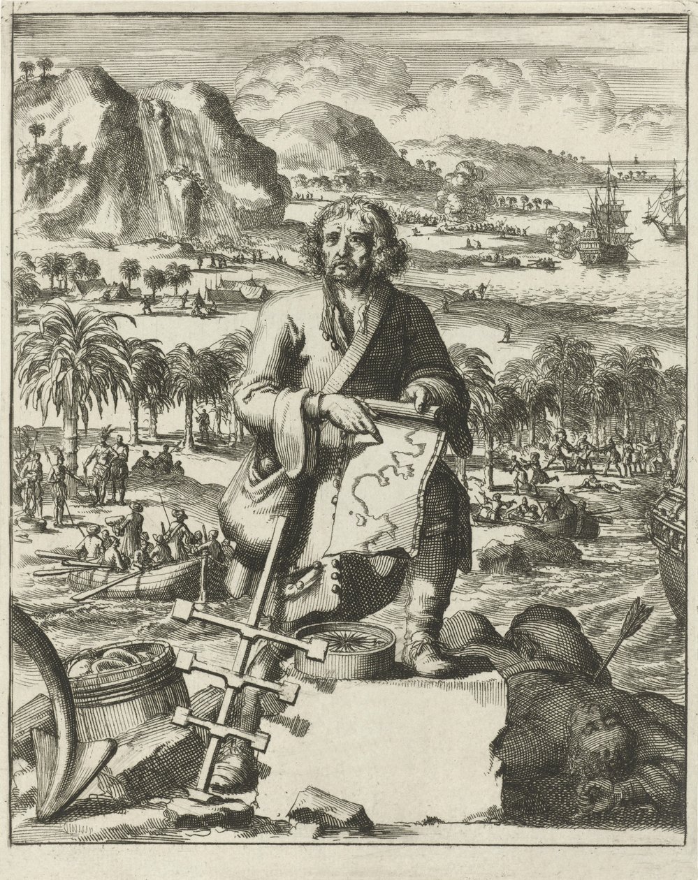 Louis Hennepin débarquant en Amérique du Nord, pub. 1688 (gravure) - Dutch School