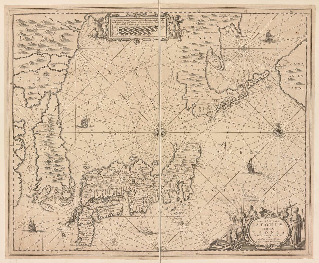Carte du Japon, Nova et accurata Japoniae, Terrae Esonis ac Insularum adjacentium ex nivissima detectione descriptio - Dutch School