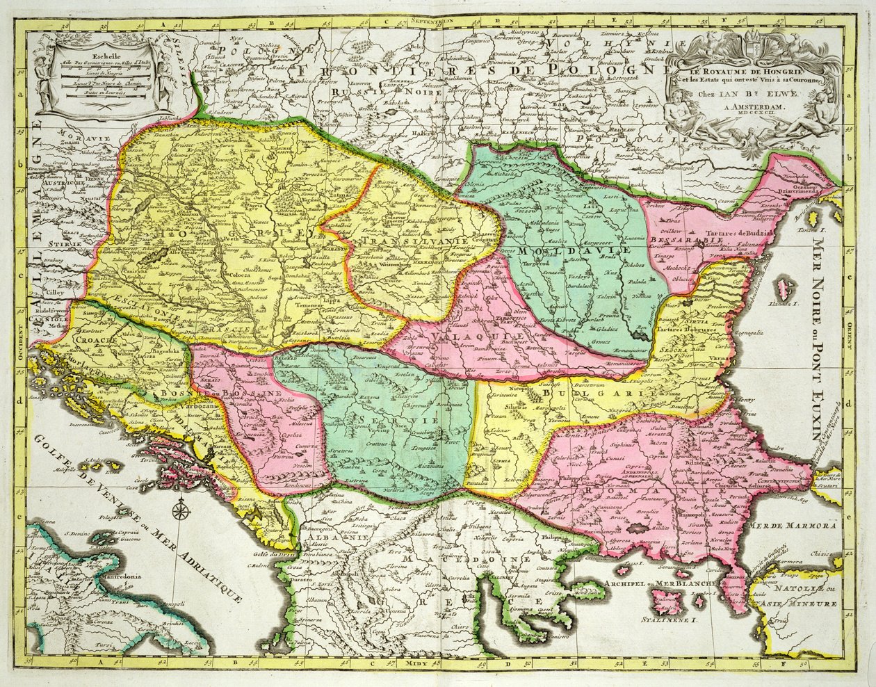 Carte du Royaume de Hongrie et des États qui sont unis à sa couronne, pub. par Jan Barend Elwe, Amsterdam, 1742 - Dutch School