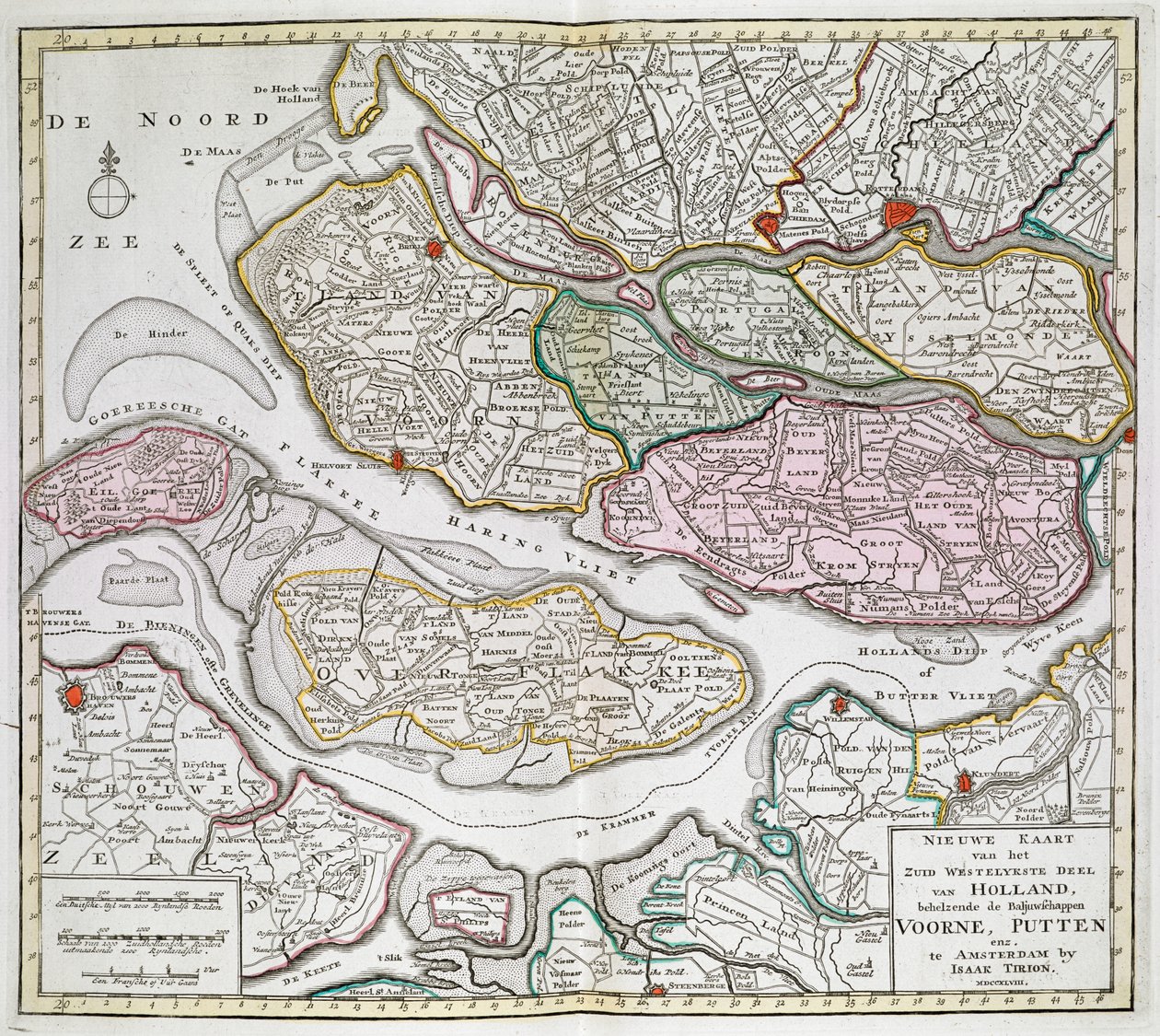 Nieuwe Kaart der van het Zuid Westelykste deel van Holland, behelzende de Baljuwschappen Voorne, Putten, enz. [Trente-six cartes des Pays-Bas] Isaak Tirion Entre 1739 et 1757 - Dutch School