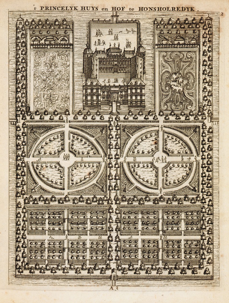 Palais de Honsholredyk, de The Dutch Gardener par Johann van der Groen, publié en 1699 - Dutch School
