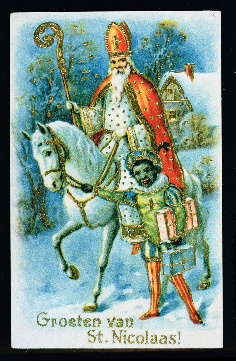 Saint Nicolas et un assistant noir, vers 1890, carte néerlandaise - Dutch School