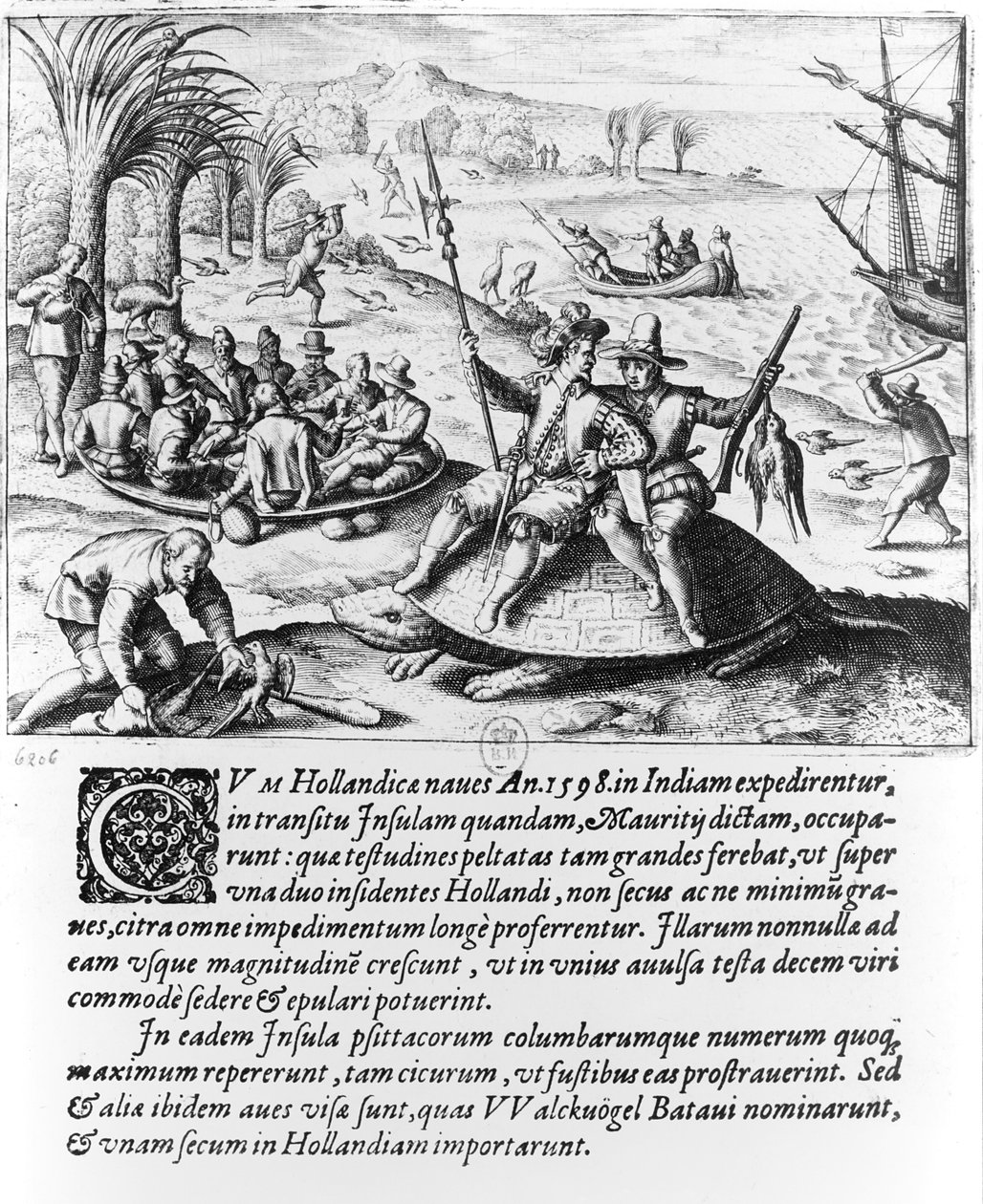Les Hollandais à Maurice en 1598, gravé par de Bry - Dutch School