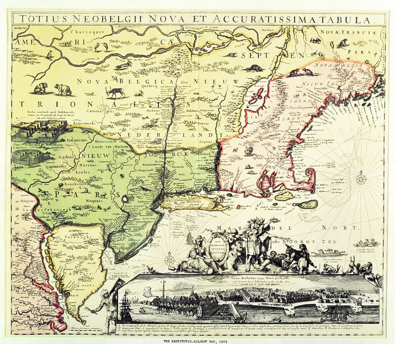 Carte Restitutio-Allardt de New Amsterdam, gravée et pub. par Carolus Allardt, 1673 - Dutch School