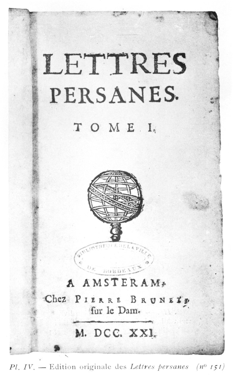 Page de titre de Les Lettres Persanes par Charles de Montesquieu (1689-1755) 1721 - Dutch School