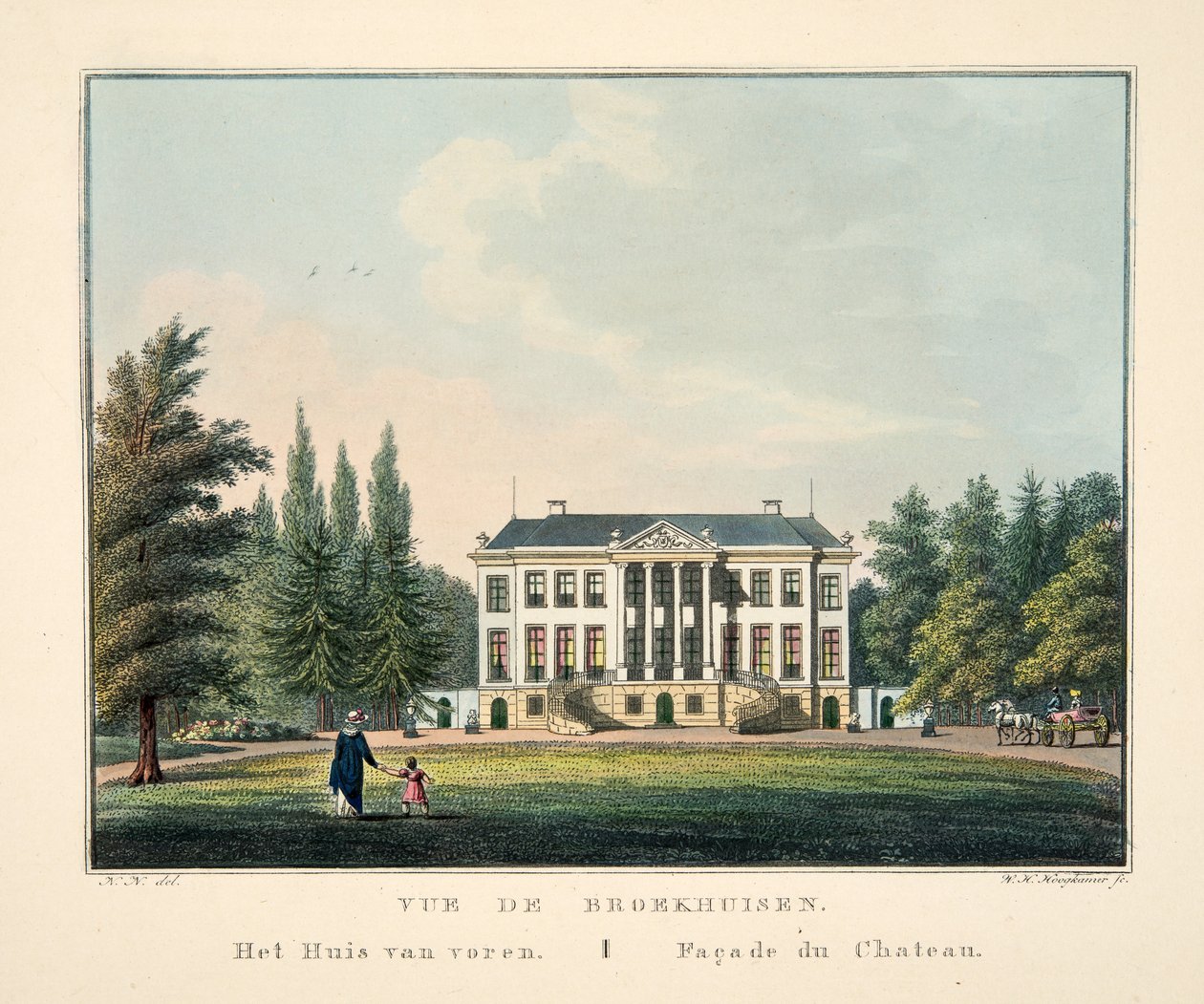 Vue de Broekhuisen. Façade du Château - Dutch School