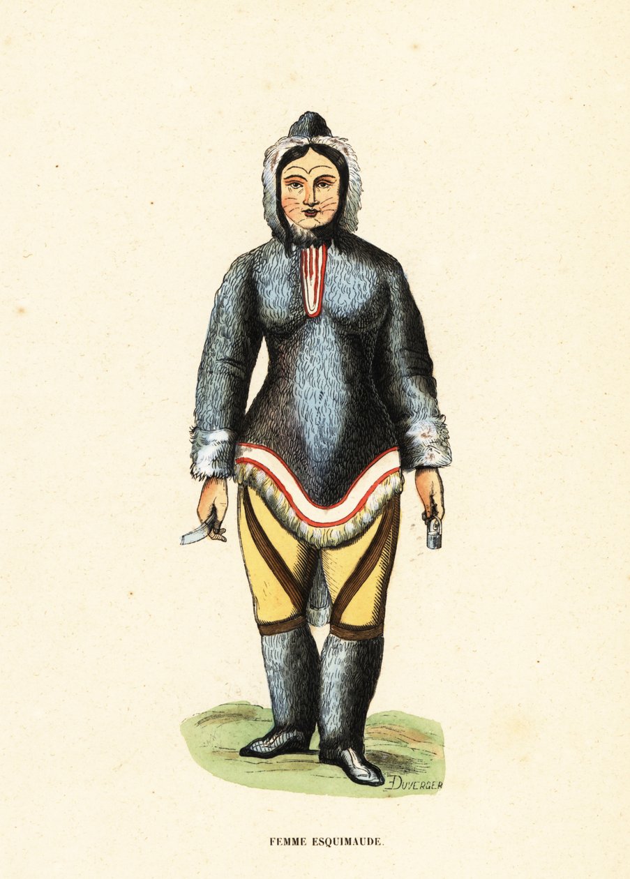Femme inuit avec des tatouages faciaux, rivière Mackenzie, Yukon, Canada - Duverger Duverger