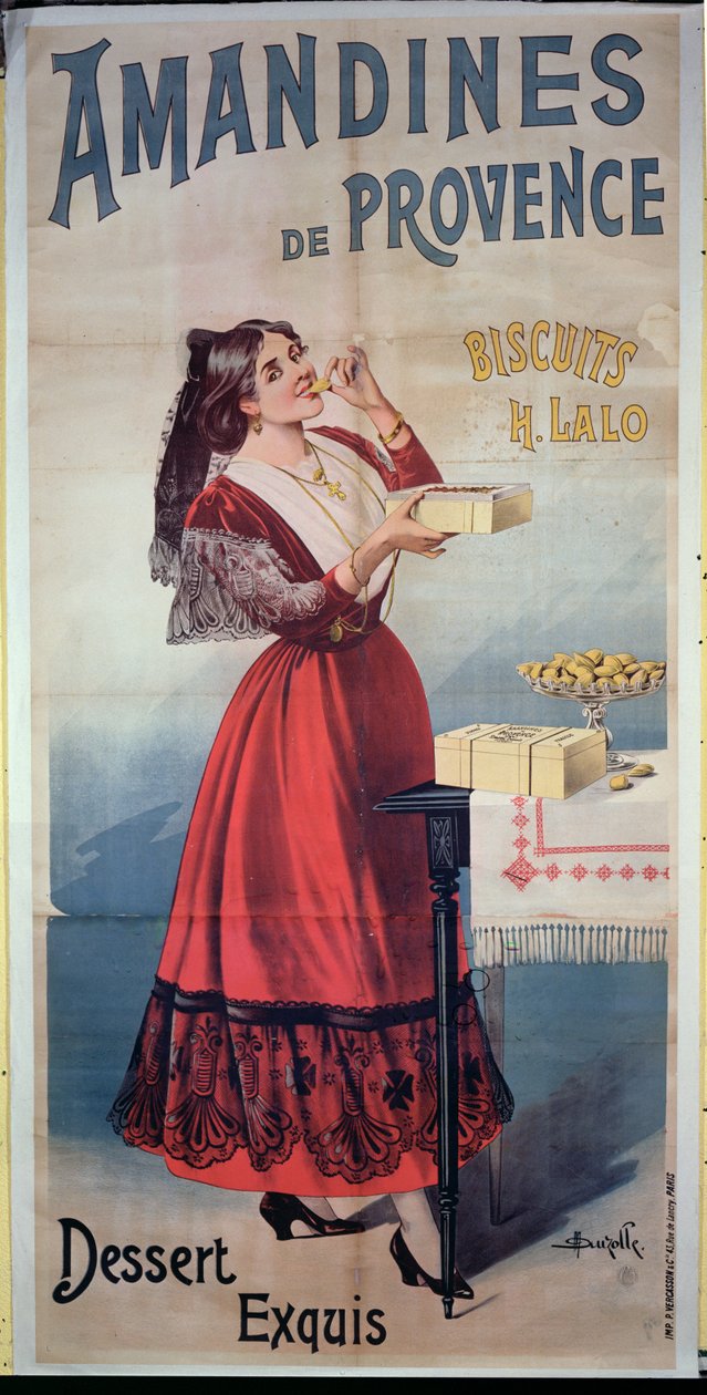 Affiche publicitaire pour les Amandines de Provence, biscuits français - Duzolle