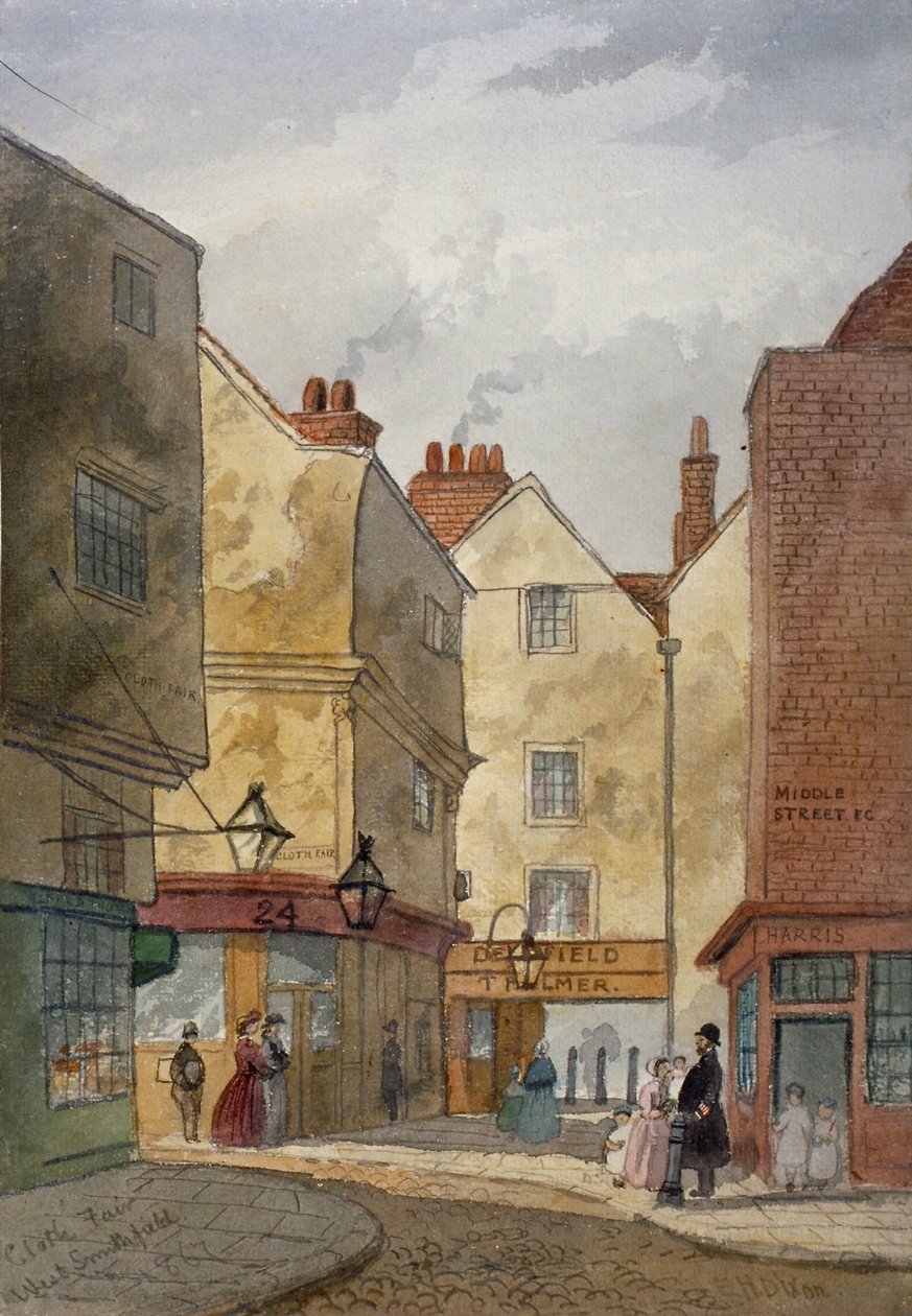Vue de Cloth Fair et Middle Street, West Smithfield, City de Londres, 1867 - EH Dixon