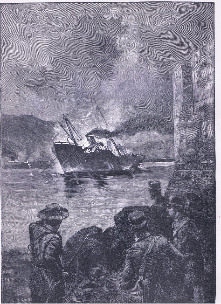 La guerre hispano-américaine : Le naufrage du Merrimac, illustration de l