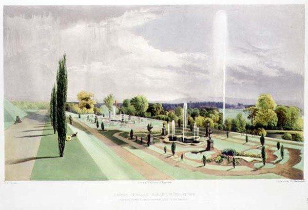 Jardin de la terrasse inférieure, Worsley Hall, pub. par Thomas McLean - E. Adveno Brooke