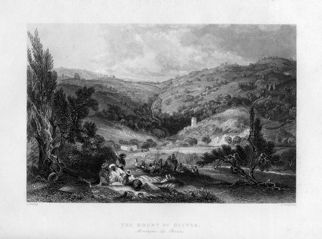 Le mont des Oliviers, Israël, 1841 - E Benjamin