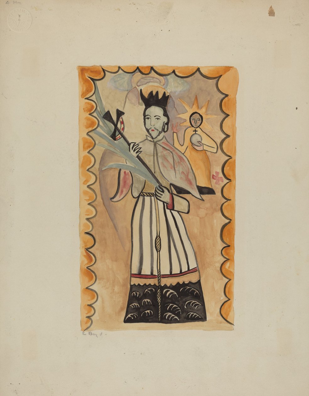 Saint Jean Népomucène - Peint sur peau de buffle avant 1800 - E. Boyd