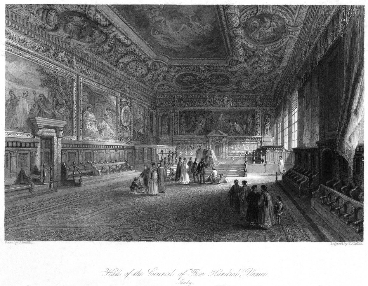 Salle du Conseil des Cinq-Cents, Venise, Italie, 19ème siècle - E. Challis