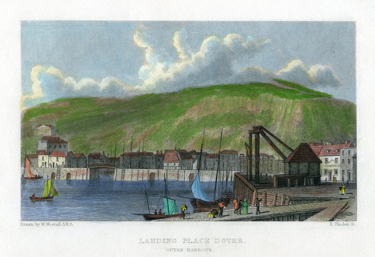 Lieu de débarquement, port extérieur, Douvres, Kent, 19e siècle - E. Finden