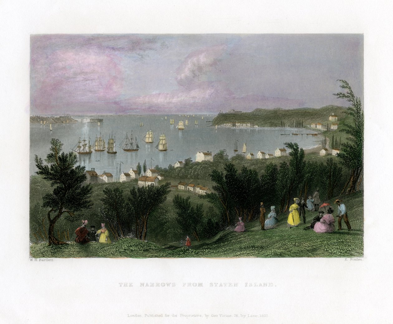 The Narrows vu de Staten Island, New York, USA, 1837 - E. Finden