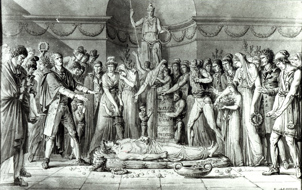 Les funérailles de Jean Paul Marat (1743-93) dans la chapelle du Club des Cordeliers, 16 juillet 1793, c.1793 - E. Le Sueur