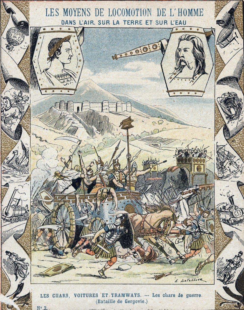 Chariots de guerre gaulois à la bataille de Gergovie - illustration par E Letellier - Vercingétorix à la bataille de Gergovie (52 av. J.-C.) pendant la guerre des Gaules - E. Letellier